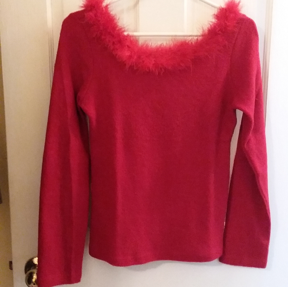 Vintage Vixen Red Boa Christmas Holiday Sweater